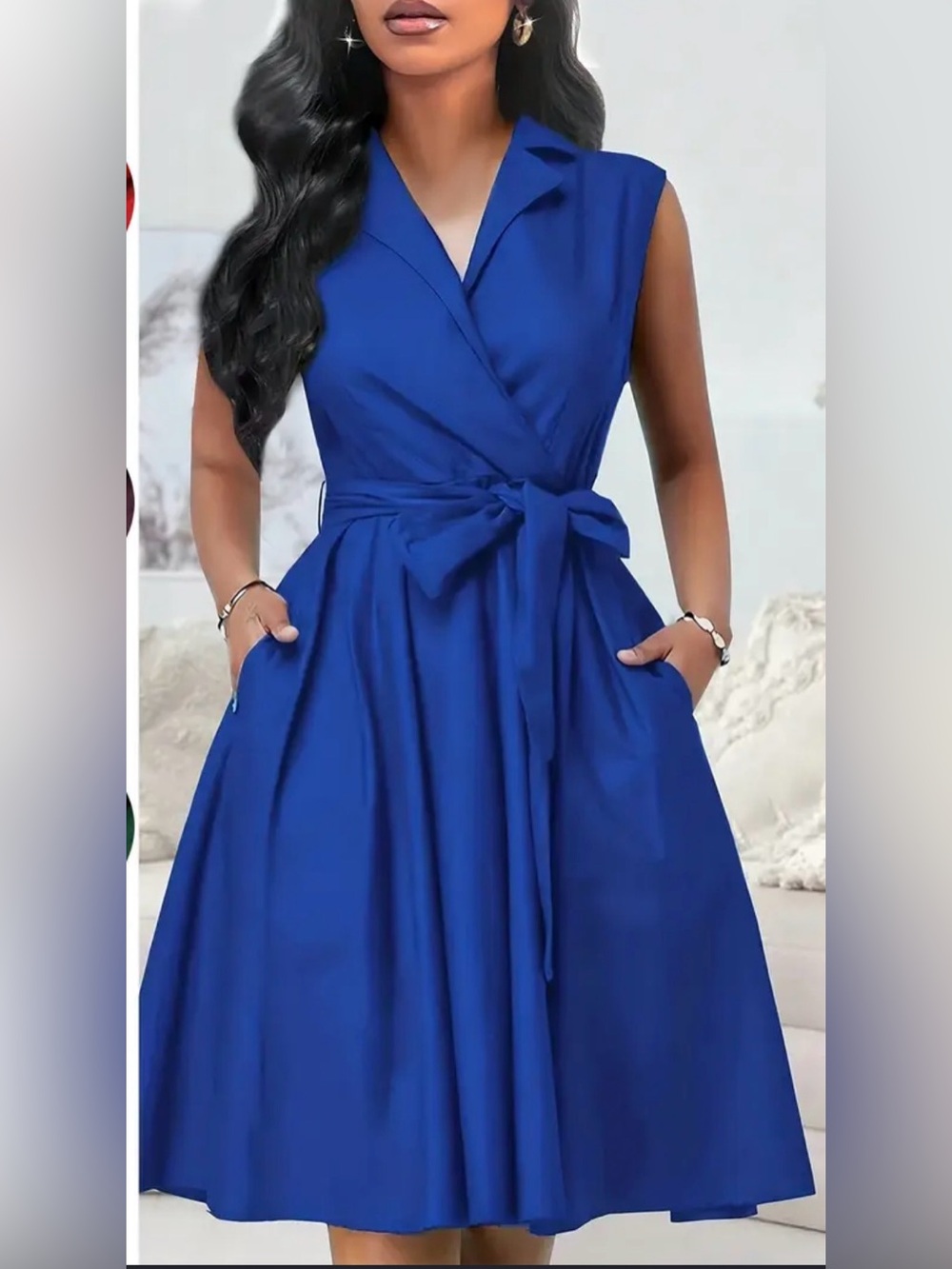 NWOT Talbots Royal Blue Sleeveless Wrap Midi Dress with Tie Waist